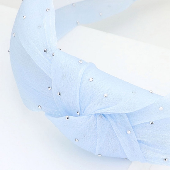 Blue Sheer Rhinestone Knot Headband Hair Bling Cute Sparkle Crystal Trim - Picture 2 of 2